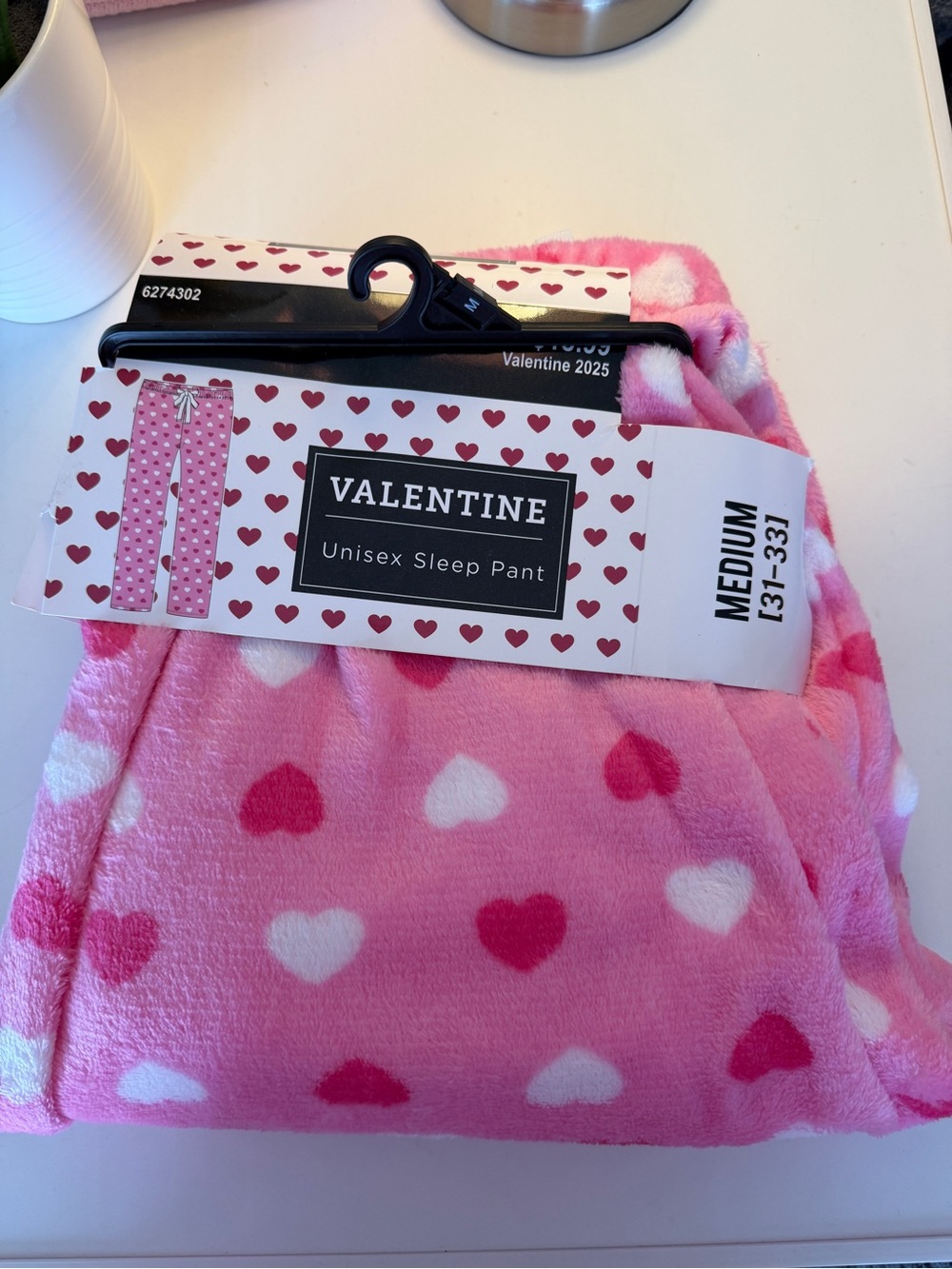 Valentine Unisex Adult Pink Heart Plush Pajama Bottoms